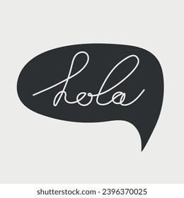 Hola word in speech bubble. Hand drawn lettering. Vector