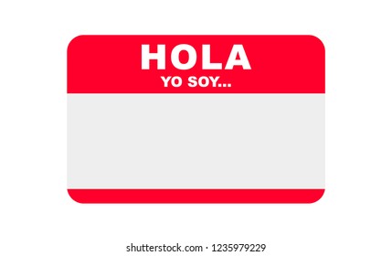 Hola, Yo soy... Hello, I am in Spanish, Sticker Vector, Templates