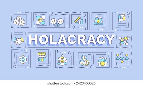 Holacracy purple text concept. Self-managed teams structure management. Typography banner. Flat design. Vector illustration with title text, editable line icons. Ready to use. Arial Black font used