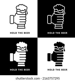 Hold Beer Cup Icon Cartoon. Hand Holding Alcohol Drink Symbol Vector Logo
