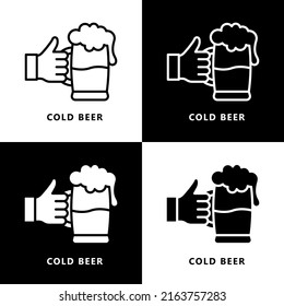 Hold Beer Mug Icon Cartoon. Hand Holding Cup Alcohol Foam Drink Symbol Vector Logo
