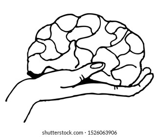 hold the brain in hand black and white graphics, developmental psychology