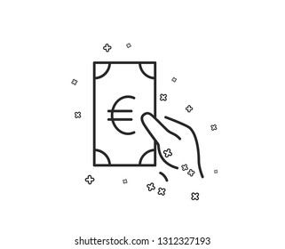 Hold Cash money line icon. Banking currency sign. Euro or EUR symbol. Geometric shapes. Random cross elements. Linear Finance icon design. Vector