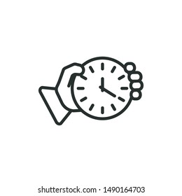 hold clock - minimal line web icon. simple vector illustration. concept for infographic, website or app.