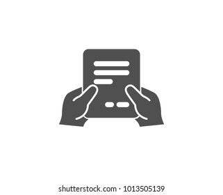 Hold Document simple icon. Agreement Text File sign. Contract with signature symbol. Quality design elements. Classic style. Vector
