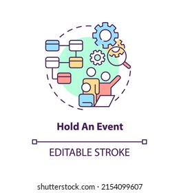 Hold Event Concept Icon. Team Project. Value Stream Mapping Best Practice Abstract Idea Thin Line Illustration. Isolated Outline Drawing. Editable Stroke. Arial, Myriad Pro-Bold Fonts Used