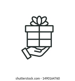 hold giftbox - minimal line web icon. simple vector illustration. concept for infographic, website or app.