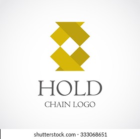 Hold of golden chain connection abstract vector and logo design or template group business icon of company identity symbol concept