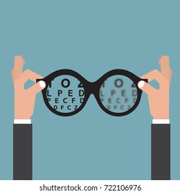 Hold hands Glasses Optician, Vision Of Eyesight Eye Care Concept Vector Illustration