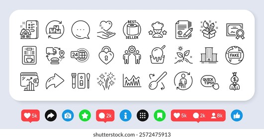 Hold heart, Cooking spoon and University campus line icons pack. Social media: share, comment, like icons. Manager, Property agency, Toilet paper web icon. Vector