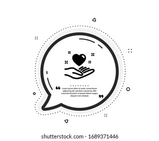 Hold heart icon. Quote speech bubble. Friends love sign. Friendship hand symbol. Quotation marks. Classic hold heart icon. Vector