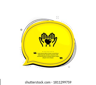 Hold Heart Icon. Quote Speech Bubble. Friends Love Sign. Friendship Hand Symbol. Quotation Marks. Classic Hold Heart Icon. Vector