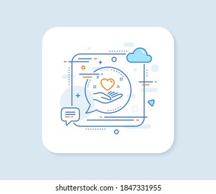Hold heart line icon. Abstract square vector button. Friends love sign. Friendship hand symbol. Hold heart line icon. Speech bubble concept. Vector