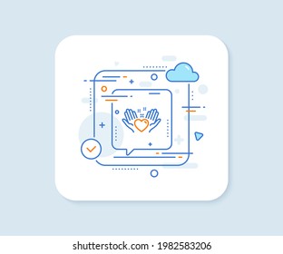 Hold heart line icon. Abstract vector button. Friends love sign. Friendship hand symbol. Hold heart line icon. Speech bubble concept. Vector