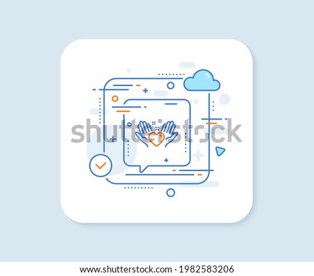 Hold heart line icon. Abstract vector button. Friends love sign. Friendship hand symbol. Hold heart line icon. Speech bubble concept. Vector