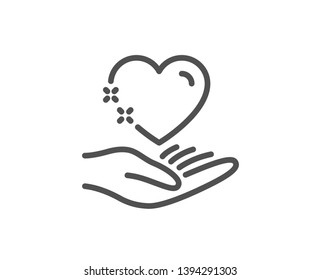 Hold heart line icon. Care love emotion sign. Valentine day symbol. Quality design element. Linear style hold heart icon. Editable stroke. Vector