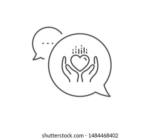Hold heart line icon. Chat bubble design. Care love emotion sign. Valentine day symbol. Outline concept. Thin line hold heart icon. Vector