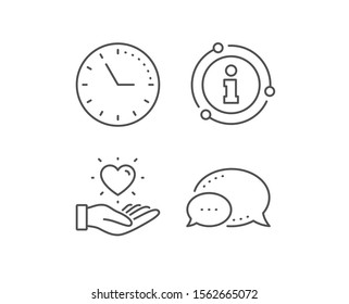 Hold heart line icon. Chat bubble, info sign elements. Friends love sign. Brand ambassador hand symbol. Linear hold heart outline icon. Information bubble. Vector