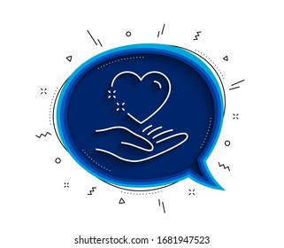 Hold heart line icon. Chat bubble with shadow. Care love emotion sign. Valentine day symbol. Thin line hold heart icon. Vector