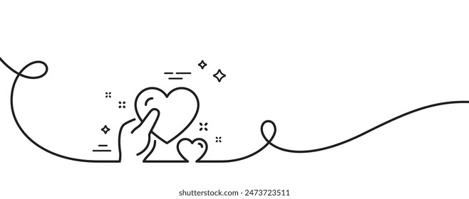 Hold heart line icon. Continuous one line with curl. Care love emotion sign. Valentine day symbol. Hold heart single outline ribbon. Loop curve pattern. Vector