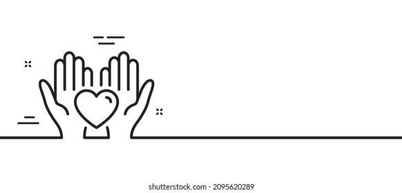 Hold heart line icon. Friends love sign. Friendship hand symbol. Minimal line illustration background. Hold heart line icon pattern banner. White web template concept. Vector
