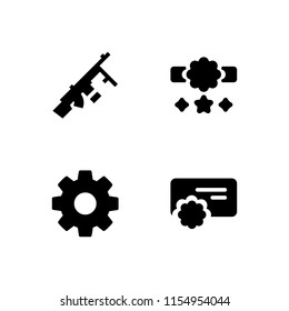 hold icon. 4 hold set with reward, cog wheel silhouette and gun vector icons for web and mobile app