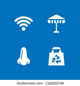 hold icon. 4 hold set with smell, wifi signal, umbrella and eco bag vector icons for web and mobile app