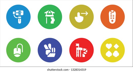 hold icon set. 8 filled hold icons.  Simple modern icons about  - Selfie, Mouse, Slide, Peace, Swipe right, Remote control, Poker