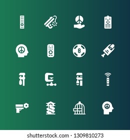 hold icon set. Collection of 16 filled hold icons included Peace, Freedom, Slide, Remote control, Clamp, Finger, Casino, Remote