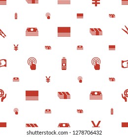 hold icons pattern seamless white background. Included editable filled money, remote control, yuan, touchscreen, crown, holding globe, cloth pin icons. hold icons for web and mobile.