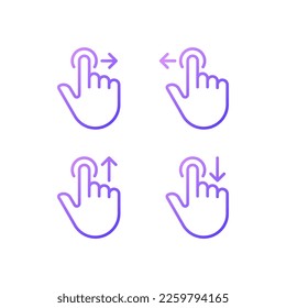 Hold and move gradient linear vector icons set. Long tap and draw. Touchscreen control gestures. Smartphone. Thin line contour symbol designs bundle. Isolated outline illustrations collection