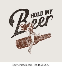 Segure minha cerveja Cowgirl Rodeio Humor gráfico