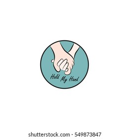 Hold My Hand Sticker Flat Cartoon. Isolated.