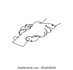 Hold on to the wrists gesture one line art. Continuous line drawing of gesture, hand, helping hand, support.