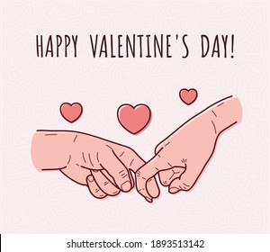 Hold on with your fingers. The concept is tenderness, love and passion. Design of a postcard for Valentine's Day.