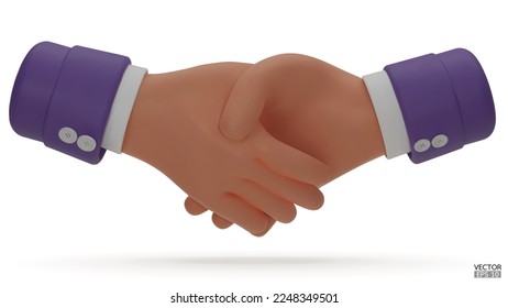 Hold one's hands cartoon icon design.Purple sleeve shaking hands. Business handshake, successful deal, partners, teamwork,Contract agreement, Partnership and cooperation concept.3D vector illustration