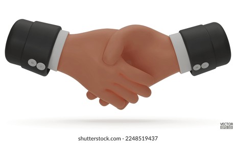 Hold one's hands cartoon icon design.Black sleeve shaking hands. Business handshake, successful deal, partners, teamwork,Contract agreement, Partnership and cooperation concept.3D vector illustration.