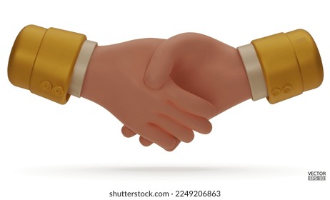 Hold one's hands cartoon icon design. Gold sleeve shaking hands.Business handshake, successful deal, partners, teamwork, Contract agreement, Partnership and cooperation concept.3D vector illustration.