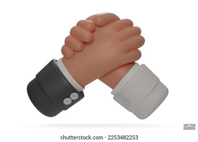 Hold one's hands cartoon icon design. Arm wrestling competition. Black and white with Business handshake, shaking hands, successful deal, partners, Friendship, cooperation. 3D vector illustration.