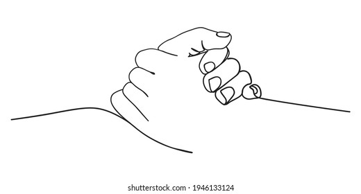Hold one's hands continuous line drawing. 
People shaking hands one line. Vector illustration for poster, card, banner valentine day, wedding,Coffee cup and t-shirt