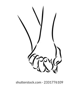 Hold one's hands continuous line drawing. People shaking hands one line. Vector illustration for poster, card, banner valentine day, wedding,Coffee cup and t-shirt