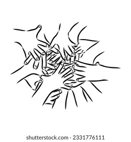 Hold one's hands continuous line drawing. People shaking hands one line. Vector illustration for poster, card, banner valentine day, wedding,Coffee cup and t-shirt