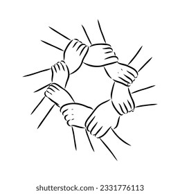 Hold one's hands continuous line drawing. People shaking hands one line. Vector illustration for poster, card, banner valentine day, wedding,Coffee cup and t-shirt