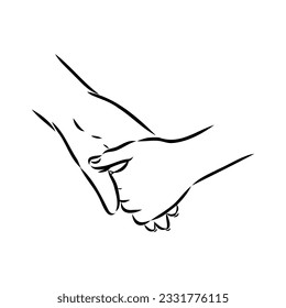 Hold one's hands continuous line drawing. People shaking hands one line. Vector illustration for poster, card, banner valentine day, wedding,Coffee cup and t-shirt