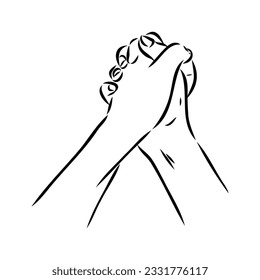 Hold one's hands continuous line drawing. People shaking hands one line. Vector illustration for poster, card, banner valentine day, wedding,Coffee cup and t-shirt