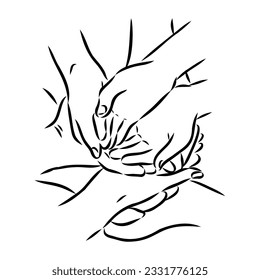 Hold one's hands continuous line drawing. People shaking hands one line. Vector illustration for poster, card, banner valentine day, wedding,Coffee cup and t-shirt