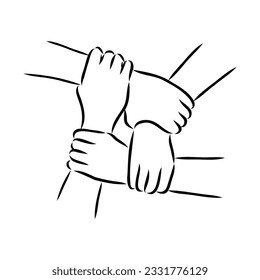 Hold one's hands continuous line drawing. People shaking hands one line. Vector illustration for poster, card, banner valentine day, wedding,Coffee cup and t-shirt