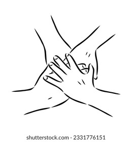 Hold one's hands continuous line drawing. People shaking hands one line. Vector illustration for poster, card, banner valentine day, wedding,Coffee cup and t-shirt