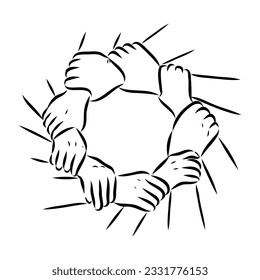 Hold one's hands continuous line drawing. People shaking hands one line. Vector illustration for poster, card, banner valentine day, wedding,Coffee cup and t-shirt