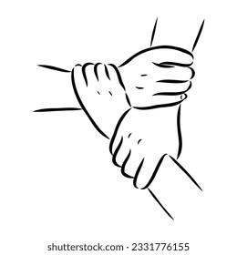 Hold one's hands continuous line drawing. People shaking hands one line. Vector illustration for poster, card, banner valentine day, wedding,Coffee cup and t-shirt